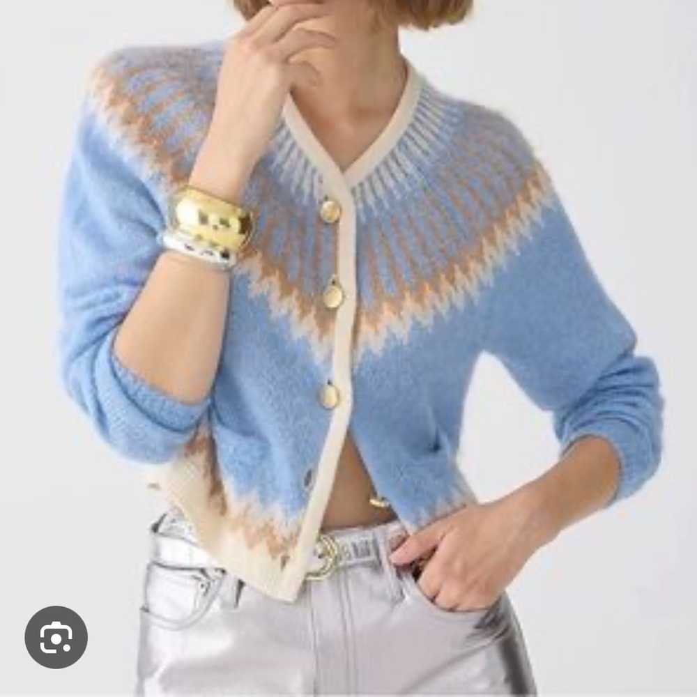 J.Crew Blue and Cream Women's Sweater